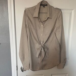 Ellen Tracy Beige Striped Blouse silk/linen beautiful